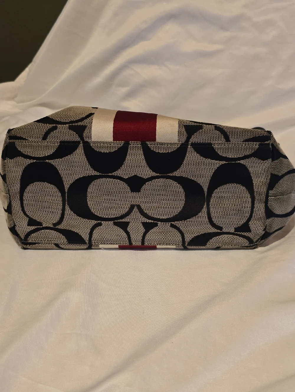 Coach Canvas Shoulder Bag in Red, Tan, Cream & Black. 14'W × 11' Tall.